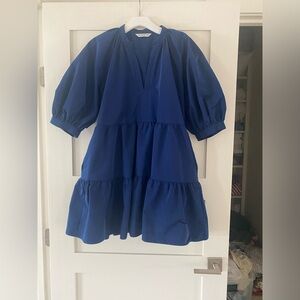 Amanda Uprichard Navy Tiered Dress with Puffy Sleeves - Size M